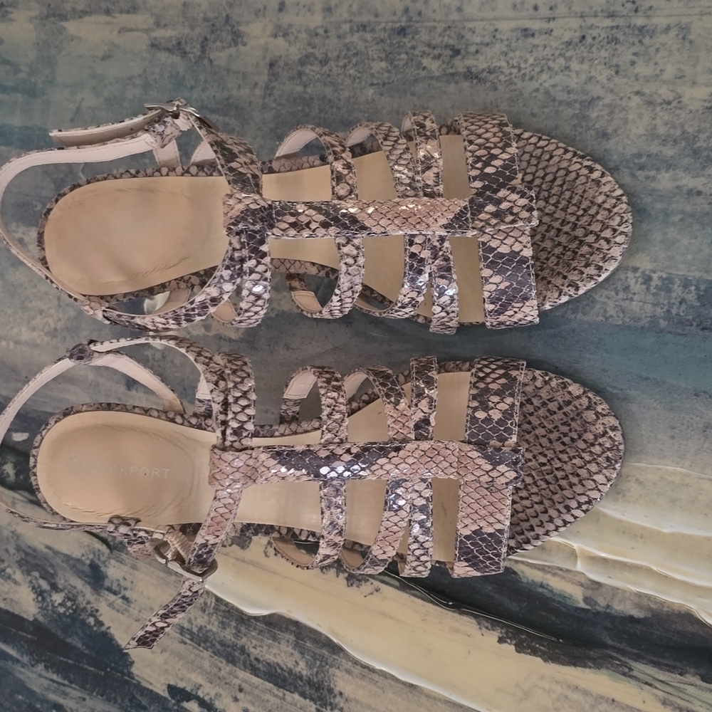 Rockport, NEW, Snake  print strapy sandal, 8.5